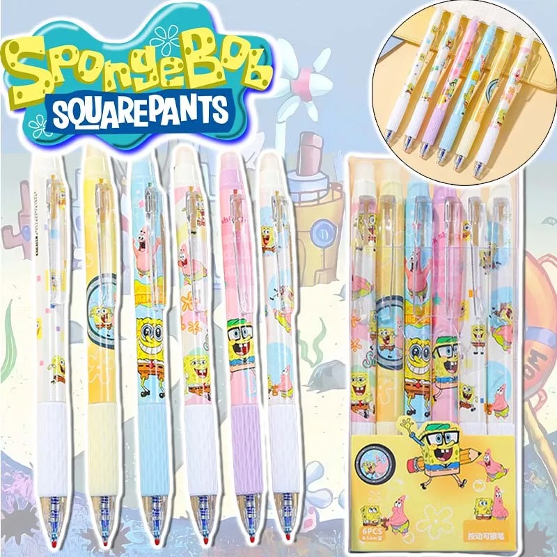 Calligraphy Pen Set - 6 adet/takım SpongeBob Kawaii Silinebilir Kalemler