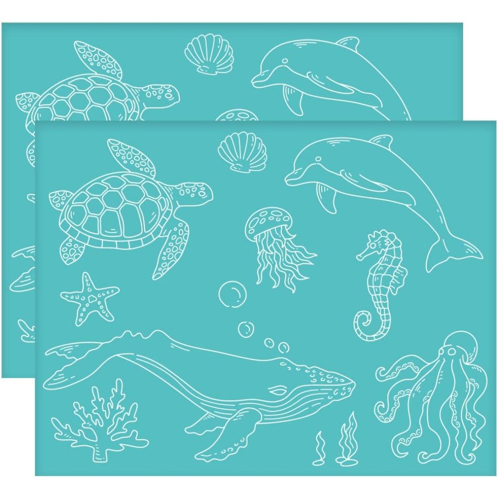 Silk Screen Printing - 2 adet 11x8.6 Inç Deniz Hayvanı